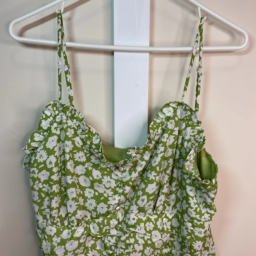 Lulu's Timeless Green Floral Print A- Line Midi Dress NWOT - Picture 7 of 13